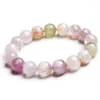 Strand 13mm Natural Genuine Kunzite Gems Stone Crystal Bracelets For Women Charm Stretch Clear Round Bead Bracelet Just One