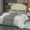 Bedding Sets MWSWL Duvet Cover Set 3 Pieces Elastic Silk Like Satin Vertical Stripe Lace Include Pillowcases No Comforter