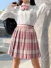 スカートZoki格子縞の女性プリーツスカートボウノットサマーハイウエストプレッピーガールズダンスミニスカートかわいいラインハラジュクセクシーな日本ファルダ230308