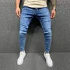 Heren jeans jeans heren skinny blauw potloodbroek kras slank denim broek herfst hiphop denim broek mannen mode streetwear jeans 230308