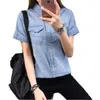 Kvinnors blusar Summer Style Cotton Denim Shirt Kvinnor Kortärmad koreanska självkultur Studenter Casual All-Match Thin Top A436