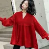 Women's Blouses Loose Knitted Patchwork Chiffon Women Blouse 2023 Fashion Design Lantern Sleeved Solid Elegant Pulls Outwear Tops