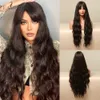Syntetyczne peruki Easihair Długie ciemnobrązowe faliste syntetyczne peruki dla kobiet naturalne włosy z grzywką codziennie odporną na ciepło perukę cosplay 230227