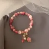 Charm Bracelets Natural Pink Crystal Beaded Bracelet Peach Blossom Luck Girl Strawberry Spar Stone Chain Lover's Gifts