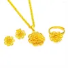 Collier boucles d'oreilles ensemble couleur or 24K pour femmes fleur pendentif anneau 3 pièces bijoux de mariage fête cadeaux accessoires