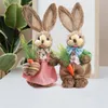 Decorative Objects Figurines 2PCS 23 35CM Straw Bunny Easter Decor Simulation Cute Rabbit Ornament Home Window Decoration Props Children Gift 230307