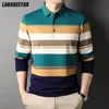 Men's Polos Top Grade Fashion Brand Designer Striped Classic Fit Luxury Clothes For Men Polo Shirt Casual Long Sleeve Tops Men Clothing 230308