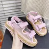 2023 Designer Luxus Klassische Strand Nylon Verschluss Sandalen Frauen Mode Leder Hanf Seil Sohlen Hausschuhe Frühling Sommer Dame Outdoor Plattform Flache Sport Sandale Größe 40