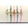 Strand Ailatu Hamsa Hand Protection Bracelet With Green Pink & Blue Cz Beads Top Quality