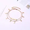 Bracelets de cheville double couche pour femmes, bijoux de plage, pendentif étoile, breloques en or, étiquette, talons Boho, cadeau