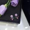 Boucles d'oreilles en Zircon rose, Promotion, fleur, pistolet noir coloré, épingle d'oreille pour femmes, manchette élégante, bijoux de mariée AP, Promotion, 925