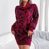 Robes décontractées rayé fendu col roulé femmes pull robe bouffée à manches longues tricoté moulante automne hiver mode femme pull mini