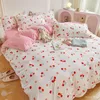 Sängkläder set sängkläder set koreansk stil söt körsbärslock täcker platt platta kuddar dubbel tvilling drottning storlek polyester barn vuxna sängkläder 230308