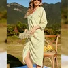 Abiti casual Stampa floreale Midi per le donne Sexy scollo a V manica lanterna Abito estivo Bohemian Holiday Vacation Beach Vestido RobeCasual