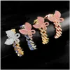 Ketting Iced Diamond Women armbanden sieraden zirkoon streep type Cuban link Gold Sier Pink Butterfly Drop Delivery Dhgarden Dhlan