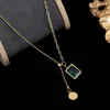 Pendant Necklaces European And American Luxury Emerald Stainless Steel Gold Necklace For Woman Korean Fashion Jewelry Girl's Sexy