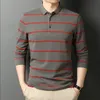 Polos masculinos Primavera Spring Autumn-pescoço de polo de manga longa Top listrado coreano Business masculino de botões masculino Camisas para homens 230308