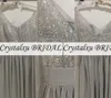 2023 Robes de demoiselle d'honneur Silver Grey Grey Murffon Sequins Crystal perle V Neck Floor Longueur Long Sleeves Zipper Back Maid of Honor Robe Real Image