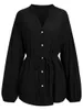 Bluzki damskie Czarne koszule z długim rękawem dla kobiet 2023 Autumn Fashion Lantern Lantern Button Up Cardigan Blouse Ladies