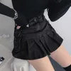 Skirts Vintage Pleated Denim Skirts Women Dark Academia Fashion Skirts Goth Black High Waist Skirt 90s Korean Pockets Cuteandpscho W0308