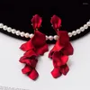 Dangle Earrings Vintage Women Sexy Rose Petal Long Tassel Female Jewelry Red Flowers