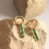 Dangle Earrings Vintage Titanium Steel Long Strip Green Glass Stone Drop For Women Simple Elegant Wedding Jewelry Accessories