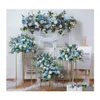 Faux Floral Greenery Large Wedding Flowers Row Table Midpoint Artificial Silk Flower Ball Rose Fake Plants Events Party Background Dhcui