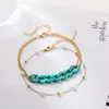 Fußkettchen 2 Teile/satz Boho Geometrische Acryl Kette Chunky Für Frauen Vintage Multilayer Imitation Perle Perlen Knöchel Armbänder Schmuck