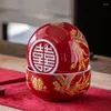 Ciotole Ciotola per matrimonio cinese Stoviglie in ceramica rossa Piatto da pranzo Cucchiaio Bacchette Utensili in porcellana Decorazione festiva Regalo