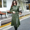 Women's Leather Long Jacket For Women Plus Size 5XL Elegant Washed PU Coats Female Outerwear With Belt