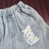 Jeans lente zomer meiden baby denim broek kinderbroeken kinderen streetwear iREGular Front Back Hollow Out gescheurd 3-12