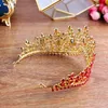 مجوهرات شعر الزفاف الفاخرة الذهبية اللون الأحمر الزفاف Tiaras Crown خمر الباروك الكريستال الكريستال لعصابات العروس ملحقات 230307