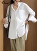 女性用ブラウスシャツセルミアファッションシャツホワイトチュニックトップ秋の女性長袖ブラウスカジュアルソリッドボタン非対称ルーズパーティーBlusas 230308