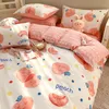 Bedding sets Cute Strawberry Flower Korean Bedding Set Twin Full Queen Size Four-piece Cotton Fitted Bedding Sheet Pillowcase Duvet Cover Set 230308