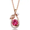 Kedjor Fashion Leaf Zircon Rose Color Gem Imitation Tourmaline Pendant Kvinna