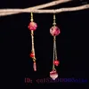 Kolczyki Dangle Red Jade Flower Fashion Difts Charms Vintage Chalcedony Gift Kobiety 925 Srebrne talizmany biżuteria