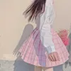 Röcke Sommer Damen Minirock Harajuku Korean Fashion Sweet Cute Kawaii Rock Mädchen Hohe Taille Plaid Faltenrock Pink Girl W0308