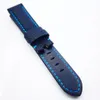 20mm - 18mm Bande de cuir en toile noire Bracelet bleu pour montre PAM Wirst