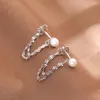 Stud Earrings Silver Color Tassel Pearl Bead For Women Romantic Wedding Jewelry Brincos Pendientes Eh999