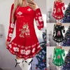 Vestidos casuais vestidos de Natal feminino de vestido redondo de manga longa outono e camiseta de cor sólida feminina