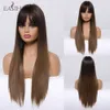 Synthetic Wigs Easihair Women Long Straight Black to Brown Ombre Wigs with Bangs Synthetic Natural Hair Daily Cosplay Heat Resiatant 230227