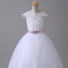 Mädchen Kleider Blume für Hochzeiten Ballkleid Tüll Applikationen Perlen Schleife Lange Erstkommunion Kleine Kinder Baby