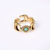 Alloy love daisy flowers wedding rings for woman mother of pearl shell blue gem inlays punk not allergic crystal alloy luxury mens ring turquoise delicate ZB038 E23