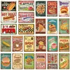 Retro Pizza Art Art Tin Planque Hot Dogs Burgers Metal Знаки барные стены украшения стены олова винтажные металлические знаки домашний декор покраска таблички плакаты.