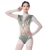 Stage Wear 2023 Sexy Leotard Women Dance Accessories Wild Long Sleeves High Neck Tops Bottoming Shirt Belly Drilling Bodysuit