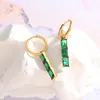 Dangle Earrings Vintage Titanium Steel Long Strip Green Glass Stone Drop For Women Simple Elegant Wedding Jewelry Accessories