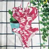 Schwimmen Tragen Einfarbig Taille Einteiliges Kamelie Badeanzug Frauen Sexy Bandage Brief Gedruckt 44 Anzug Urlaub Spring238e