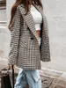 Women's Suits Plaid Blazer Jacket Women Spring Autumn Long Sleeve Casual Slim Blazers Khaki Woman Coats 2023 Fall Elegant Office Suit Coat