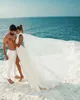 Sexy A-Line trouwjurk met treinvestido Longo White Halter Backless High Slit Bridal Jurk Summer Beach 2023 Robe de Mariee