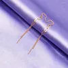Серьги 585 Пурпурная золотая длинная цепь для женщин 14k роза мягкая кисточка изысканные свадебные украшения аксессуары
